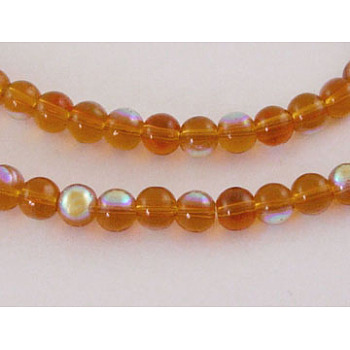 13.8 inch Glass Beads Strand, Round, Goldenrod with AB Color Plated, beads: 4mm, hole: 1mm, about 80pcs/strand, 13.8 inch long