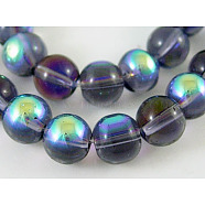 Round Glass Beads Strands, Medium Purple, AB Color Plated, bead: 8mm in diameter, hole: 1mm, about 14 inch/strand, about 42pcs/strand(GR8mm06Y-AB)