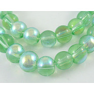 Round Glass Beads Strands, AB Color Plated, Light Green, 8mm, Hole: 1mm(GR8mm15Y-AB)