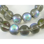 Round Glass Beads Strands, Grey, AB Color Plated, bead: 8mm in diameter, hole: 1mm, about 14 inch/strand, about 42pcs/strand(GR8mm38Y-AB)