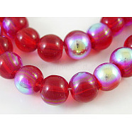 Round Glass Beads Strands, Red, AB Color Plated, bead: 8mm in diameter, hole: 1mm, about 14 inch/strand, about 42pcs/strand(GR8mm47Y-AB)