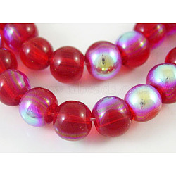 Round Glass Beads Strands, Red, AB Color Plated, bead: 8mm in diameter, hole: 1mm, about 14 inch/strand, about 42pcs/strand(GR8mm47Y-AB)