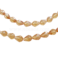 Glass Beads Strands, Crystal Suncatcher, Faceted, teardrop, Goldenrod, about 10mm wide, 15mm long, hole: 1.5mm, about 50pcs/strand, 27 inch(GS013-12)