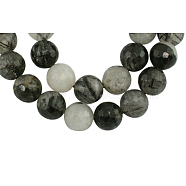 Gemstone Beads Strands, Natural Tourmalinated Quartz, Faceted(128 Facets) Round, about 10mm in diameter, hole: 1mm, 44pcs/strand, 15'(GSF10MMC180)