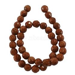 Gemstone Beads Strands, Synthetic Goldstone, Faceted, Round, Sienna, 10mm(GSF10mmC003)