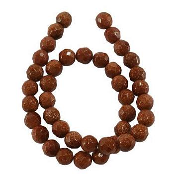 Gemstone Beads Strands, Synthetic Goldstone, Faceted, Round, Sienna, 10mm