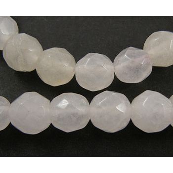 Natural Gemstone Strands, Faceted(64 Facets) Round, White Jade, Bead: about 4mm in diameter, hole: 0.8mm, 15 inch, 93pcs/strand