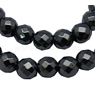 Non-Magnetic Synthetic Hematite Beads Strands, 48 Faceted, Round, Black, about 10mm in diameter, hole:1mm, 40pcs/strand, 16 inch(HEMA-10D)