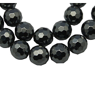 Non-Magnetic Synthetic Hematite Beads Strands, Faceted, Round, Black, about 14mm in diameter, hole:1mm, 31pcs/strand, 16 inch(HEMA-14D-3)