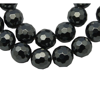 Non-Magnetic Synthetic Hematite Beads Strands, Faceted, Round, Black, about 14mm in diameter, hole:1mm, 31pcs/strand, 16 inch