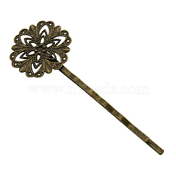 Brass Hair Bobby Pin Findings, Round, Lead Free, Antique Bronze Color, Size: about 20mm wide, 62mm long(HJEW-H011-AB)