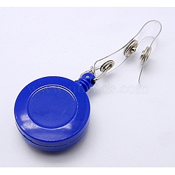 Plastic Retractable Badge Reel, Card Holders, with Iron Findings, Round, Blue, Size: about 32mm wide, 80mm long, 15mm thick(HJEW-H012-4)