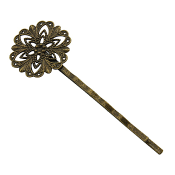 Brass Hair Bobby Pin Findings, Round, Lead Free, Antique Bronze Color, Size: about 20mm wide, 62mm long