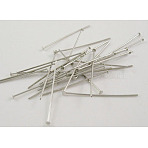 Brass Flat Head Pins, Cadmium Free & Nickel Free & Lead Free, Platinum, 38x0.75~0.8mm, about 3300pcs/500g(HP3.8cmCY-NF)