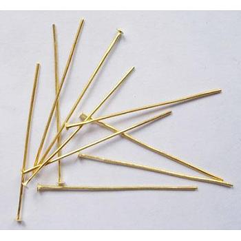 Brass Flat Head Pins, Cadmium Free & Nickel Free, Golden, Size: about 4.5cm long, 0.75~0.8mm thick(20 Gauge), about 6000pcs/1000g, Head: 2mm