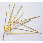 Iron Flat Head Pins, Cadmium Free & Lead Free, Golden, 35x0.75~0.8mm, 20 Gauge, about 5400pcs/1000g, Head: 2mm(HPG3.5cm)
