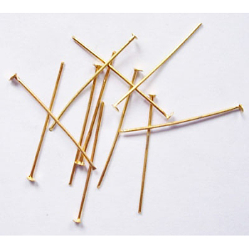 Iron Flat Head Pins, Cadmium Free & Lead Free, Golden Color, Size: about 0.75~0.8mm thick(20 Gauge), 4.5cm long, about 6000pcs/1000g, Head: 2mm