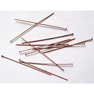 Iron Flat Head Pins, Nickel Free, Red Copper Color, Size: about 5.0cm long, 0.75~0.8mm thick, head: 2mm, about 5000pcs/1000g(HPR5.0cm-NF)