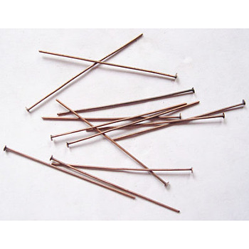 Iron Flat Head Pins, Nickel Free, Red Copper Color, Size: about 5.0cm long, 0.75~0.8mm thick, head: 2mm, about 5000pcs/1000g