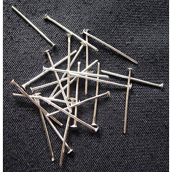 Iron Flat Head Pins, Cadmium Free & Lead Free, Silver, 22x0.75~0.8mm, 20 Gauge, about 9620pcs/1000g, Head: 2mm
