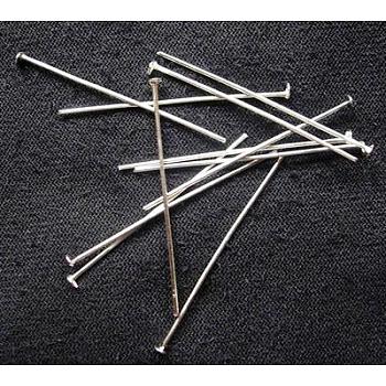 Iron Flat Head Pins, Cadmium Free & Lead Free, Silver Color Plated, 28x0.75~0.8mm, 20 Gauge, about 8400pcs/1000g, Head: 2mm