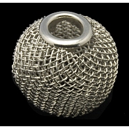 Iron Wire Mesh Beads, DIY Material for Basketball Wives Earrings Making, Rondelle, Platinum Color, Size: about 16mm in diameter, 14mm thick, hole: 5mm(IFIN-16D-P)