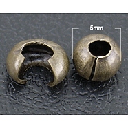Iron Crimp Beads Covers, Nickel Free, Antique Bronze, 5mm In Diameter, Hole: 1.5~1.8mm(IFIN-H030-NFAB-NF)