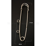 Iron Safety Pins, Platinum Color, 71x18mm, Hole: 3mm(IFIN-H036-N)