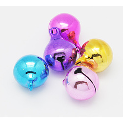Brass Bell Pendants, Christmas Bauble, Round, Mixed Color, Size: about 16mm in diameter, 20.5mm long, hole: 2mm(IFIN-Q053-M)