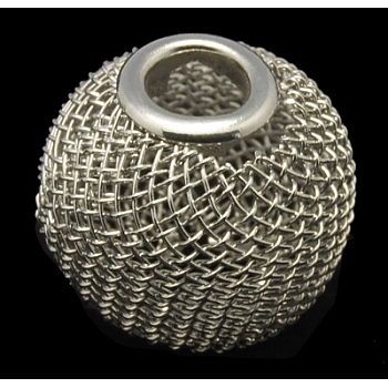 Iron Wire Mesh Beads, DIY Material for Basketball Wives Earrings Making, Rondelle, Platinum Color, Size: about 16mm in diameter, 14mm thick, hole: 5mm