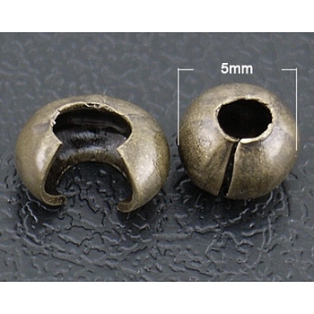 Iron Crimp Beads Covers, Nickel Free, Antique Bronze, 5mm In Diameter, Hole: 1.5~1.8mm