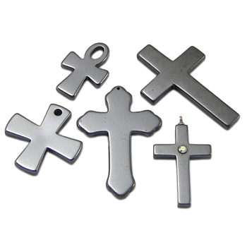 Non-magnetic Synthetic Hematite Pendants, Cross, Mixed, about 20~34mm wide, 30~50mm long, hole: 1~4mm