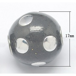 Handmade Indonesia Beads, with Aluminum Core, Round, Dark Gray, Size: about 17mm in diameter, 18mm thick, hole: 3mm(IPDL-R319-6)