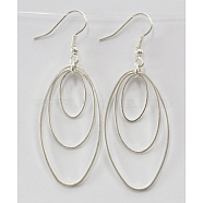 Iron Earring, Pairs: about 56mm long, Silver Color, brass Ring, Oval, Silver Color, about 20mm wide, 40mm long, Sold per 100 pairs(J-JE00033)