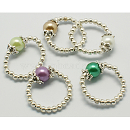 Fashion Glass Pearl Stretch Ring, with Iron Beads, Mixed Color, Rings: about 20mm inner diameter, Glass Pearl Beads: 8mm, Spacer Beads: 3mm
(J-JR00014)