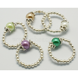 Fashion Glass Pearl Stretch Ring, with Iron Beads, Mixed Color, Rings: about 20mm inner diameter, Glass Pearl Beads: 8mm, Spacer Beads: 3mm
(J-JR00014)