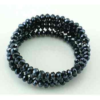 Carnival Jewelry, Mardi Gras Wrap Bracelets, Crystal Glass Bracelets, Black, Bracelets: about 55mm inner diameter