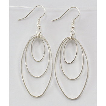 Iron Earring, Pairs: about 56mm long, Silver Color, brass Ring, Oval, Silver Color, about 20mm wide, 40mm long, Sold per 100 pairs