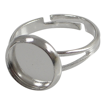 Adjustable Brass Ring Components, Pad Finger Rings, Silver Color Plated, Tray Inner diameter: 12mm, 17mm