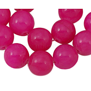 Natural Yellow Jade Beads Strands, Round, Dyed, Fuchsia, about 6mm in diameter, hole: 1mm, about 68 pcs/strand, 16 inch(JBR6mm-21)