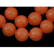 Natural Yellow Jade Beads Strands, Round, Dyed, Coral, about 6mm in diameter, hole: 1mm, about 68 pcs/strand, 16 inch(JBR6mm-34)