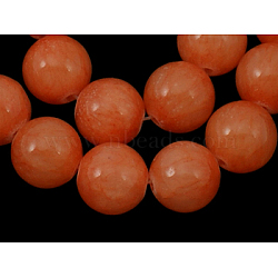 Natural Yellow Jade Beads Strands, Round, Dyed, Coral, about 6mm in diameter, hole: 1mm, about 68 pcs/strand, 16 inch(JBR6mm-34)