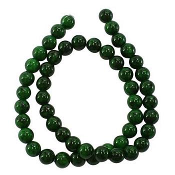 Dyed Natural Yellow Jade Beads, Dark Green, Round, about 10mm in diameter, hole: 1mm, about 40 pcs/strand, 16 inch