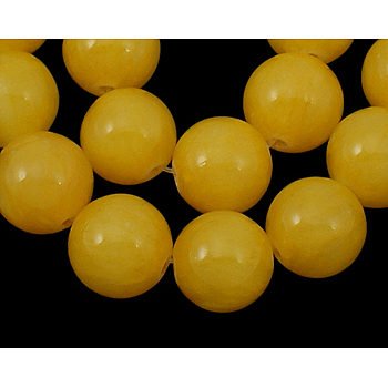 Natural Yellow Jade Beads Strands, Round, Dyed, Orange, about 12mm in diameter, hole: 1mm, about 34 pcs/strand, 16 inch