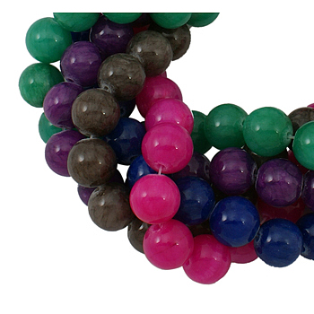 Natural Jade Beads Strands, Round, Dyed, Assorted Colors, about 12mm in diameter, hole: 1mm, about 34 pcs/strand, 16 inch
