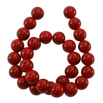 Dyed Natural White Jade Beads, Red, Round, about 12mm in diameter, hole: 1mm, about 34pcs/strand, 16 inch