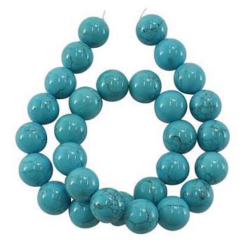 Synthetic Turquoise Beads, Dyed, Turquoise, Round, about 10mm in diameter, hole: 1mm, about 40pcs/strand, 16 inch