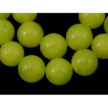 Natural Jade Beads Strands, Round, Dyed, Yellow Green, about 6mm in diameter, hole: 1mm, about 68 pcs/strand, 16 inch