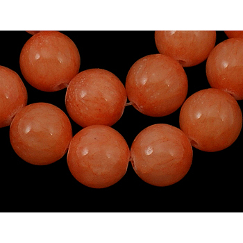 Natural Yellow Jade Beads Strands, Round, Dyed, Coral, about 6mm in diameter, hole: 1mm, about 68 pcs/strand, 16 inch
