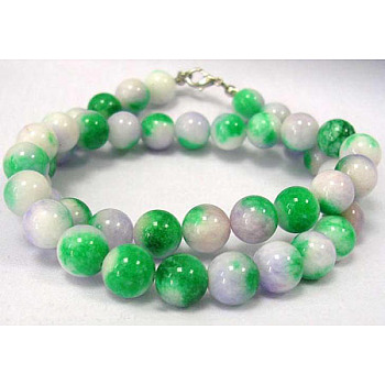 Violet/Green/White Jade Necklace–18 inch, bead:10mm
